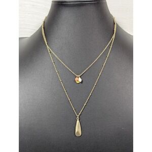 LOFT Layered Gold Tone Teardrop Necklace Yellow White Boho 15"